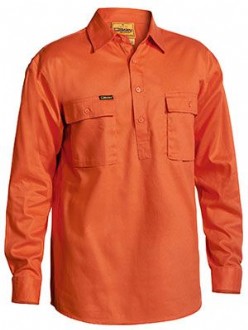 BISLEY BSC6433 L/SL CLOSED FRONT COTTON DRILL SHIRT