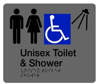 BRAILLE UNISEX TOILET AND SHOWER SIGN