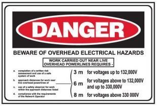 DANGER BEWARE OF OVERHEAD ELECTRICAL HAZARDS MACHINERY STICKER