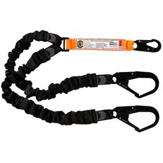 LINQ WLE2SNSD 2M SHOCK ABSORBING ELASTIC WEB LANYARD, DOUBLE LEG 1 x SNAP, 2 x DOUBLE ACTION SCAFF HOOK