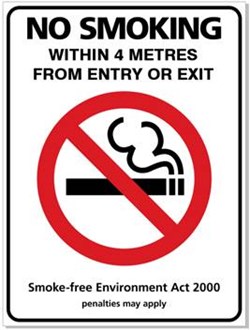NO SMOKING WITHIN 4 METERS OF ENTRY OR EXIT SIGN