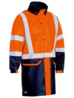 BISLEY BJ6935HT REFLECTIVE HI VIS STRETCH PU RAIN COAT WITH CONCEALED HOOD